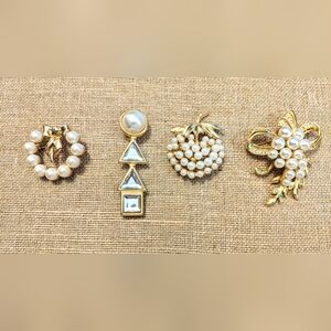 Pearl Brooch jewelry lot bundle Marvella gold pin crystals 1990's estate bling
